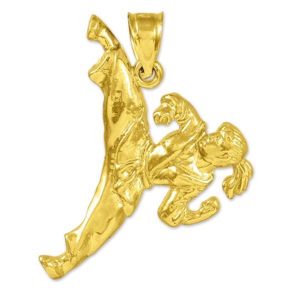 Solid 14K Yellow Gold Female Marshal Arts Karate Pendant - Yellow, Rose, White